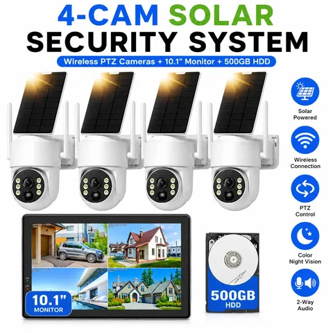 Home Security Camera System Solar Panel 360°PTZ Wireless 4MP Outdoor Audio NVR