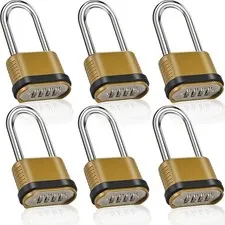 6 Pack Long Shackle Combination Padlock - 105mm Heavy Duty Combination