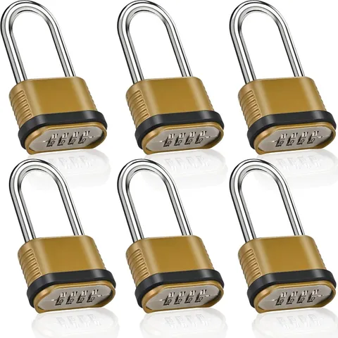 6 Pack Long Shackle Combination Padlock - 105mm Heavy Duty Combination