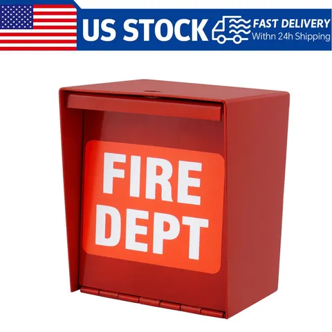 Fire Department Box With Lock Hole Red Heavy Duty Steel ‎Wall Mount Quick Safety