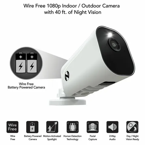 Night Owl 1080p Wireless Camera BWNIP-2TA-BS w/2-pack Batteries included