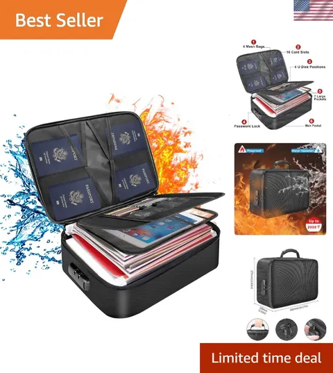 Water-Resistant Fireproof Document Bag - Ultimate Protection for Important Files