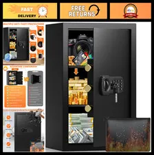 Large 21.65" Anti-Theft Safe Box, Fireproof, Keypad Lock, Backup Keys, Secure St