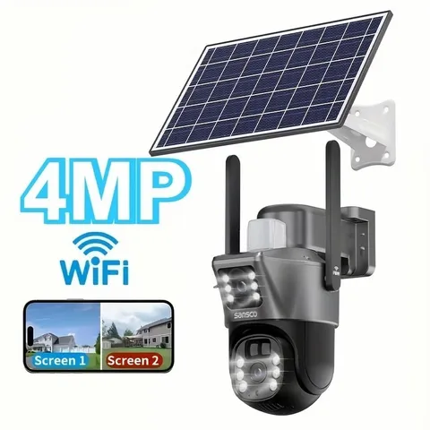 4MP+4MP Solar Battery Powered Wireless WiFi Outdoor PTZ Home Security Camera