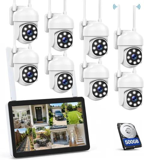 Wireless Security Camera System 10inch 10CH Wifi NVR 2-Way Audio 24/7 Recording