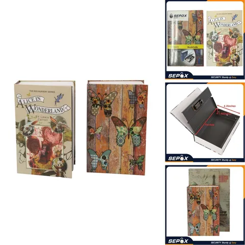Sepox 2Pc-Pack Wonderland Theme 8.5X5X2.2 Safe Book Lock Steel Safe Combination