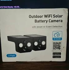 Outdoor WiFi Solar Battery Surveillance Camera 2-Pack, Black, Weatherproof New