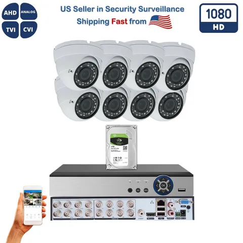 Evertech 16 Channel Security Camera Surveillance Set 1TB HDD 8 Camera