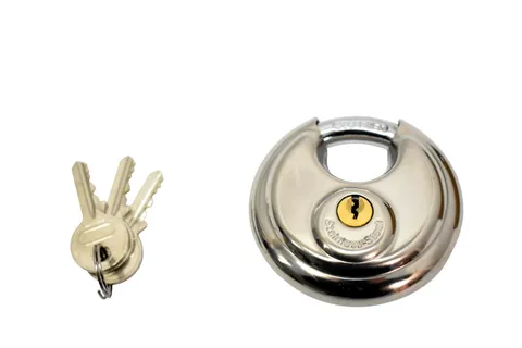 Puroma KP070 Disc Padlock Keyed W 3 Keys Stainless Steel Silver Security Lock