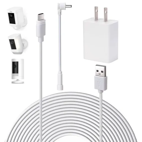 26Ft Power Cord and Adapter for Ring Spotlight Cam Pro/Plus, Stick up Cam