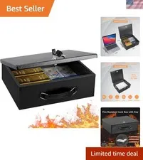Fireproof Document Box with Key Lock, Large Safe Storage Box for Valuables, F...