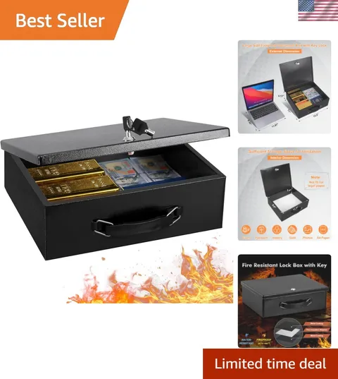 Fireproof Document Box with Key Lock, Large Safe Storage Box for Valuables, F...