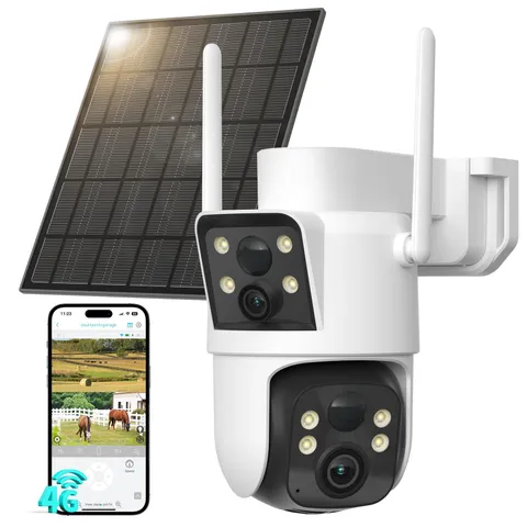 4G LTE Cellular Security Camera Wireless Outdoor, No WiFi Dual Lens, 360° PTZ...