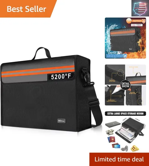Fireproof Document Box with Zipper 5200℉ Insulated,14.9"x11.8"x4.7" Fireproof...