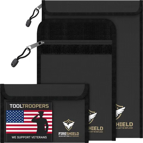 FIRESHIELD PRO Upgraded 2000°F Fireproof Document Bag 3-Pack – Fire & Water R...
