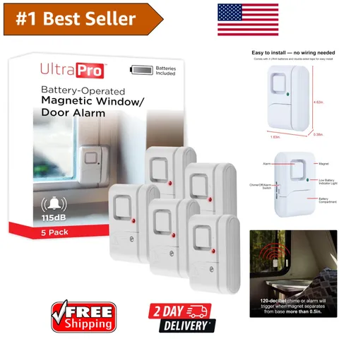 5 Pack Personal Security Window & Door Alarm - 120dB Easy Install Home Safeguard