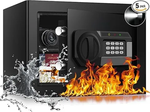 Caja fuerte de metal portatil con codigo digital resistente al fuego de negra