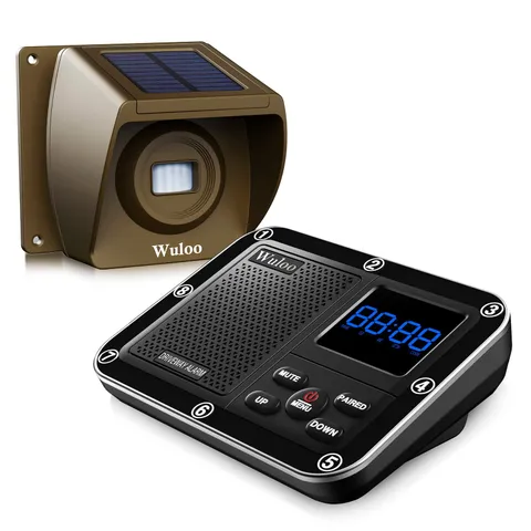 Solar Driveway Alarm Wireless Outside 1800ft 1&1-Brown, 1 receiver&1 sensors