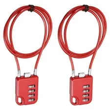 4-Digit Combination Padlock with Coated Steel Wire Rope (23.6 Inch, Red) (2Pcs)