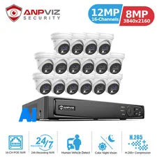 Anpviz 12MP 16CH AI NVR 4K 8MP POE IP Security Camera System Audio Outdoor Color