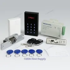 Touch Keypad RFID Door Access Control Kit+Strike Lock +2Remote Controls+Doorbell