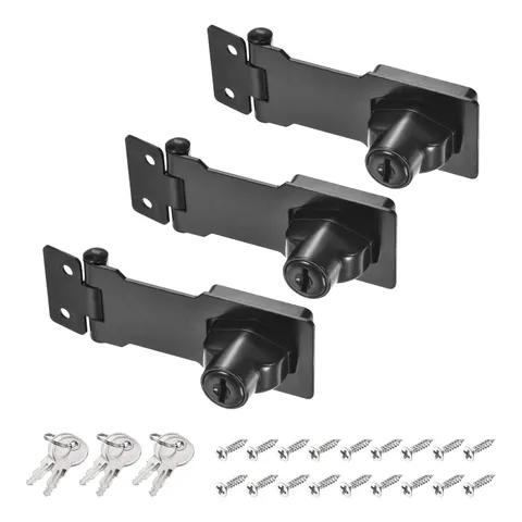 3Pcs 3Inch Keyed Hasp Locks Twist Knob Locking Keyed Different, Black