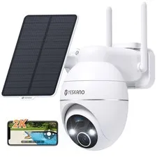 2K Überwachungskamera Außen Solar WLAN 360° PTZ Akku PIR Nachtsicht IP66 Weiß