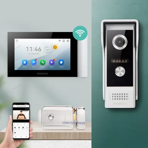 HOMSECUR 7" WIFI HD Video Doorphone Intercom Door Bell Door Unlock Call Transfer