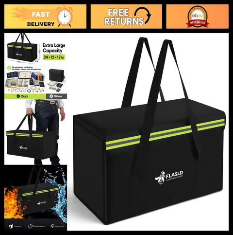 Large Fireproof Document Bag 24x12x12” Waterproof Storage Safe for Cash, Valuabl