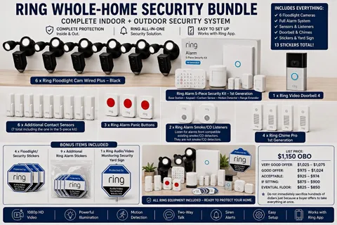 Ring Whole-Home Bundle Alarm Kit + Doorbell 4 + Floodlight Cam Wired Plus