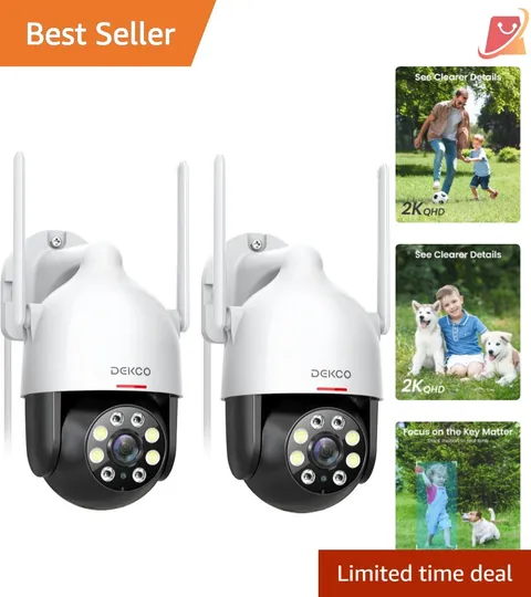 Outdoor Security Cameras 2 Pack WiFi PTZ 360° View 3MP Night Vision Motion De...