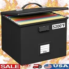 Fireproof Water Resistant File Box W/ Lock Adjustable Handle & Pockets New