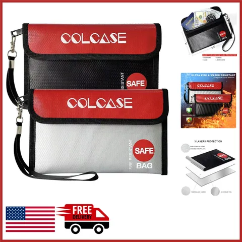 Fireproof and Waterproof Cash Bag 2 Pack with Zipper for Important Items