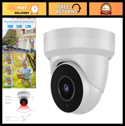 8MP 4K Outdoor PoE Turret Camera, H.265 Security Dome, 80ft Night Vision, 105° W