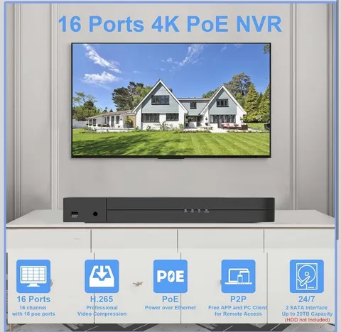 Vonnision Panoob 4K 16CH PoE NVR Network Video Recorder NTSC NVR3216-P16
