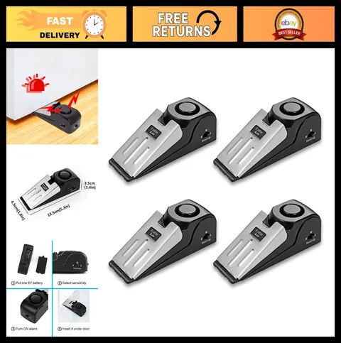 4 Pack Door Stop Alarm - 120dB Loud Portable Wedge Alert Anti-Theft Safety Tool