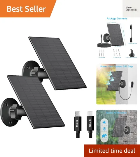 2 Pack 2W Solar Panel for Outdoor Security Cameras,  Waterproof & Adjustable
