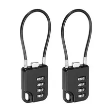 4-Digit Combination Padlock with Coated Steel Wire Rope (5.3 Inch, Black) (2Pcs)
