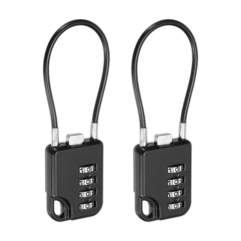 4-Digit Combination Padlock with Coated Steel Wire Rope (5.3 Inch, Black) (2Pcs)