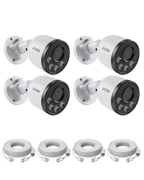 ZOSI 4PK 4MP Add-on Camera with Ethernet Cables,Outdoor POE-4Cam, White