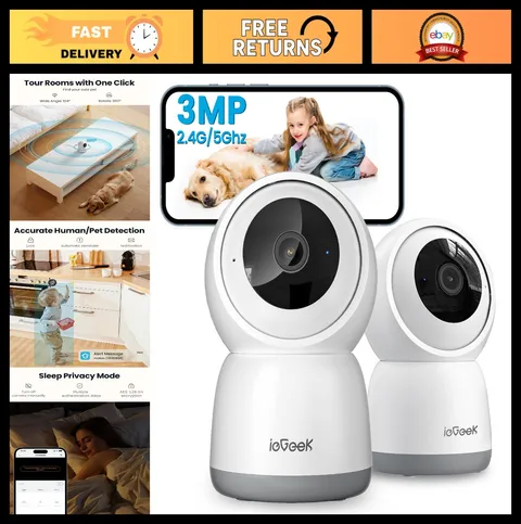 2K Indoor Security Cameras, 5G WiFi, 360° Pet/Baby Monitor, AI Tracking, Night V