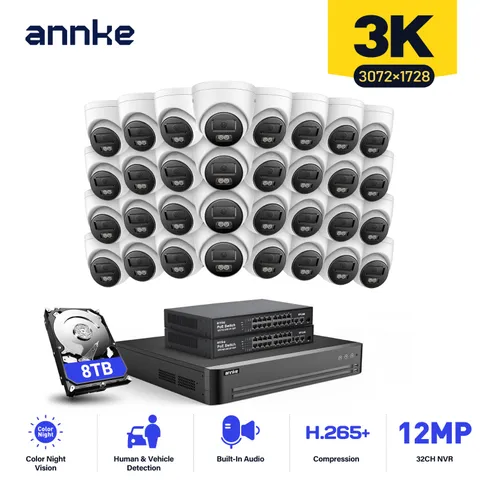 ANNKE 32CH 12MP NVR 3K Audio POE Security Camera System Color Night Vision IP67