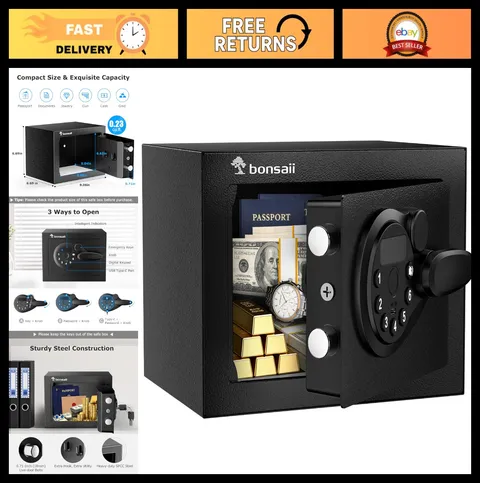 Electronic Keypad Safe Box, Steel Security Lock Box, 0.23 Cu Ft, Small Hidden Sa