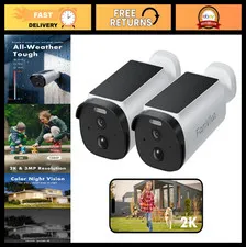 Wireless Solar Security Cameras - 2K Battery-Powered, AI Motion Detection, Color