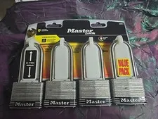 1 BRAND NEW SET OF 4 MASTER LOCK #5SSQLJ SAME KEY, STAINLESS STEEL OUTDOORS NEW