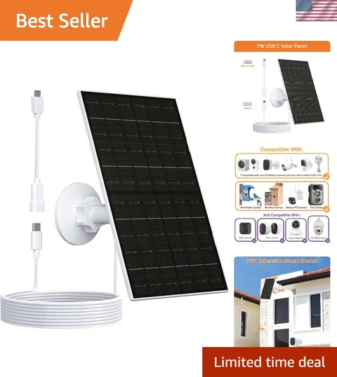 Waterproof 7W Solar Panel for 5V Security Cameras with Adjustable Mount