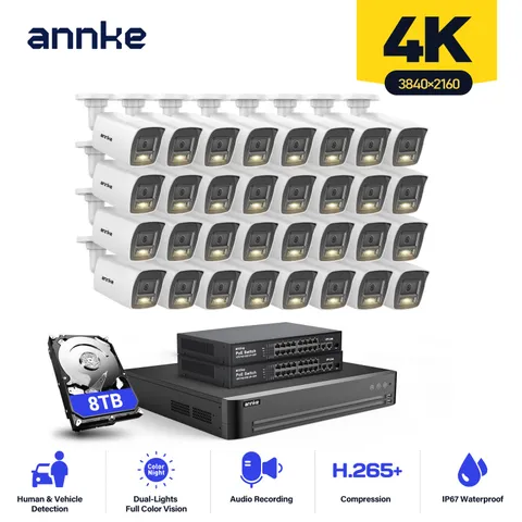 ANNKE 32CH 12MP NVR 4K Full Color POE Security Camera System 8MP Audio Recording