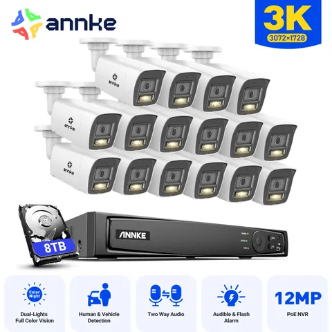 ANNKE 16CH 12MP NVR 3K POE Full Color Night Security Camera System 2-Way Audio