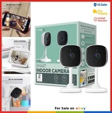 Smart Indoor Camera 1080p Wi-Fi Security Cam Night Vision 2-Pack Home Monitoring