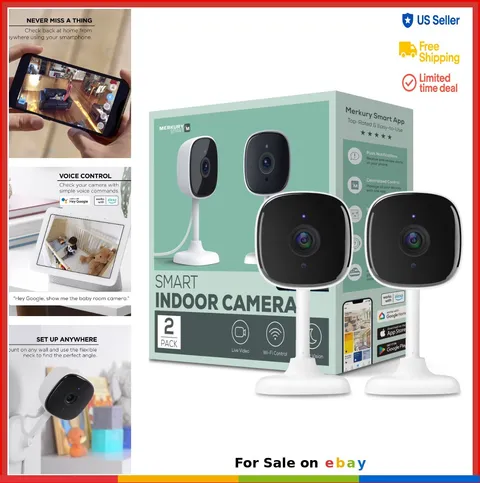 Smart Indoor Camera 1080p Wi-Fi Security Cam Night Vision 2-Pack Home Monitoring